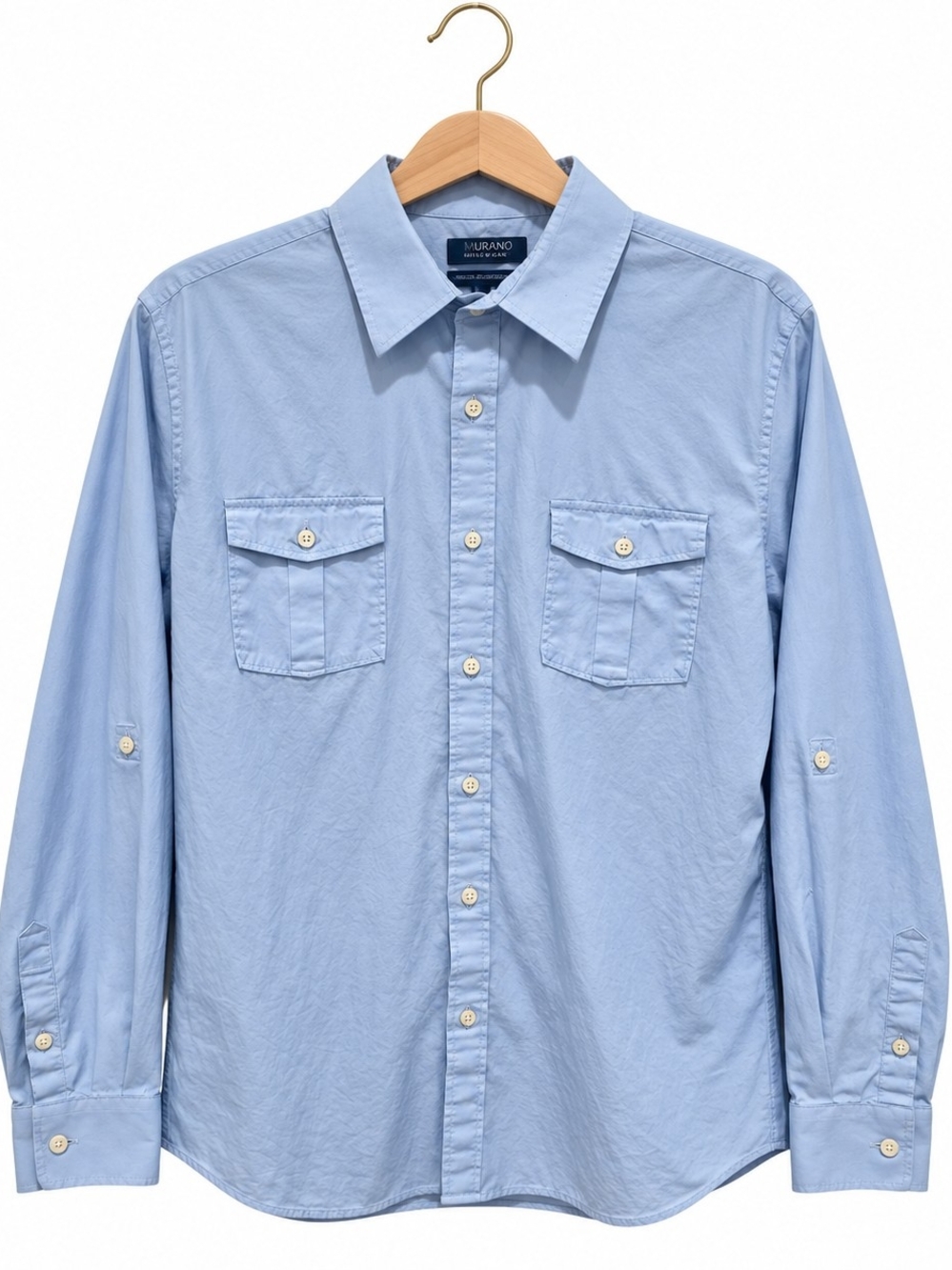 Murano Men’s L Light Blue Slim Fit Roll Tab Button Up Shirt